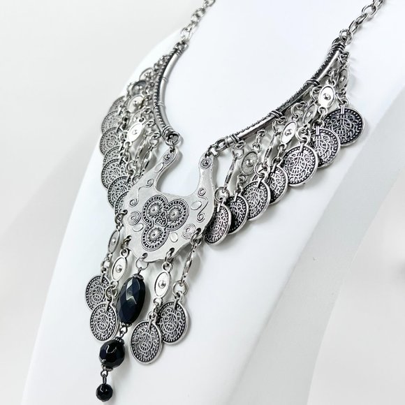 Up-Cycled - Paparazzi Treasure Temptress Antiqued Silver Faux Coin 16” Necklace - Picture 3 of 8